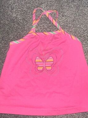 Kidgets Bright Pink Butterfly Tank with Striped Trim